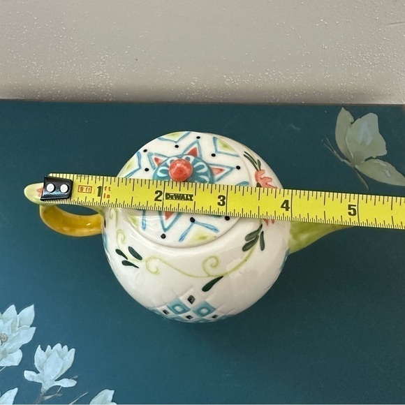 Anthropologie Teapot capan Stoneware Lid Textured Small Teapot Flower tiny - Picture 3 of 7